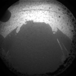 The Mars Curiosity rover sees its shadow in this image from inside Gale Crater on Mars
